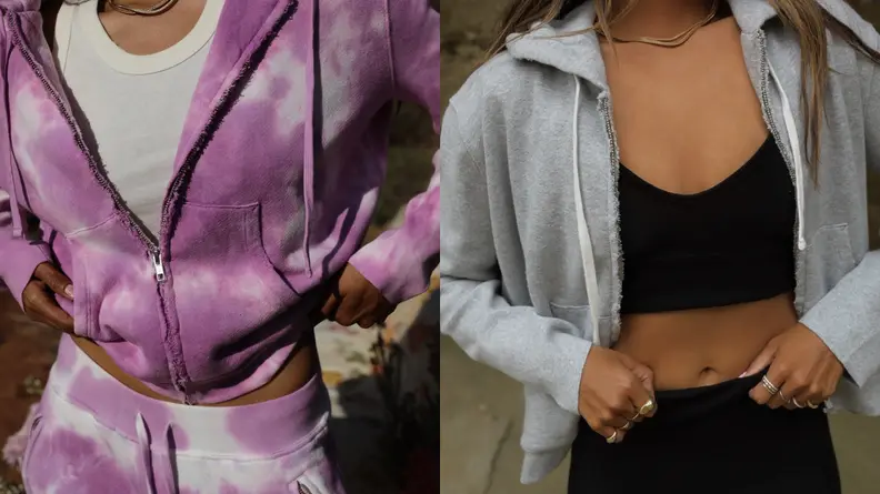 woman wearing tie dye jacket, woman wearing black tube top