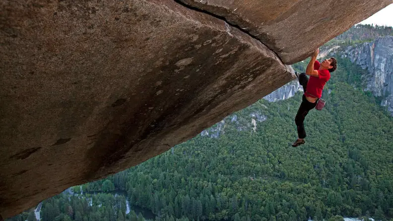 Free Solo climber Alex Honnold on a ledge