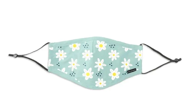 A pretty floral face mask in light blue.