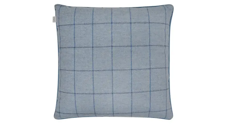 Sky blue and navy donegal tweed pillow