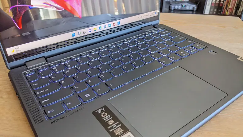 An angled view of the Lenovo Yoga 6's keyboard.