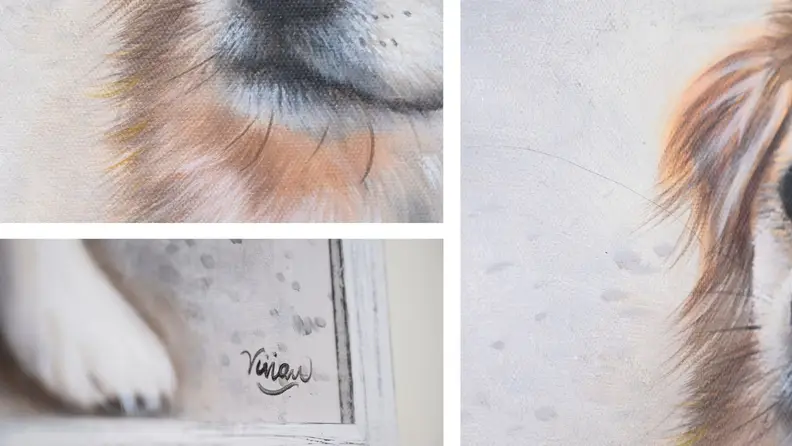 Detail shots of a Paint Your Life pet portrait