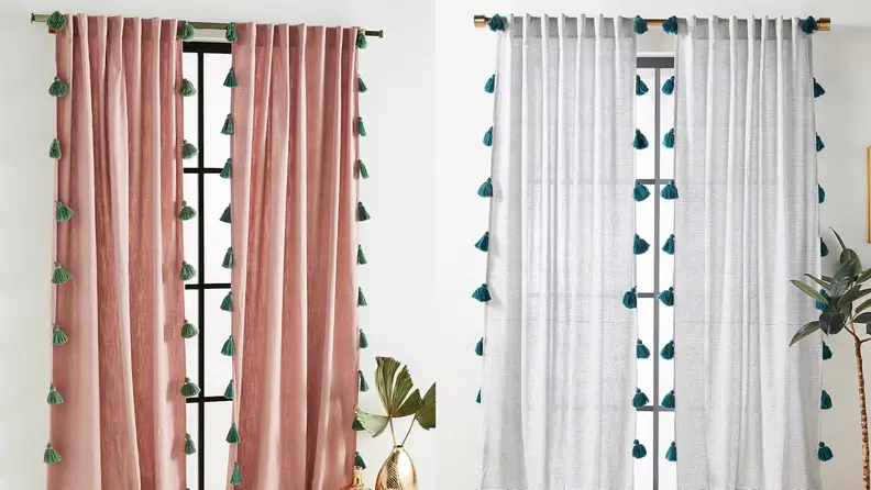 Two images of tassel curtains.