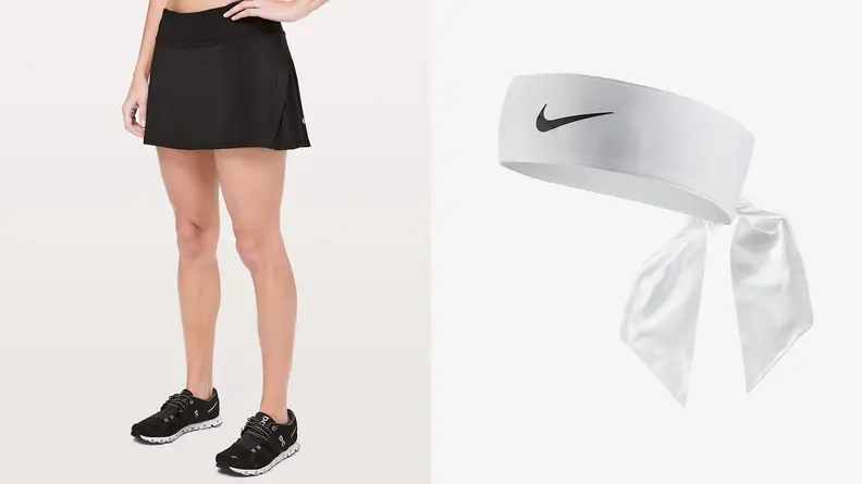 The Lululemon Play Off the Pleats skirt and the Nike Dri-Fit Head Tie.