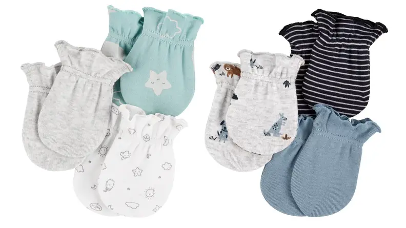 A collection of baby mittens