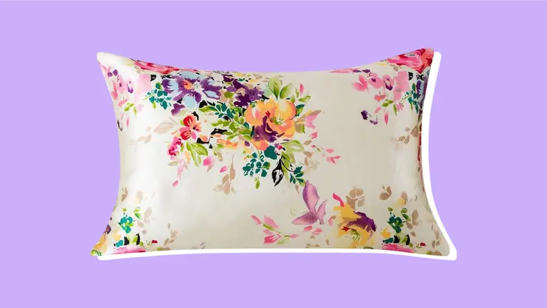 SLPBABY Silk Pillowcase on a purple background.