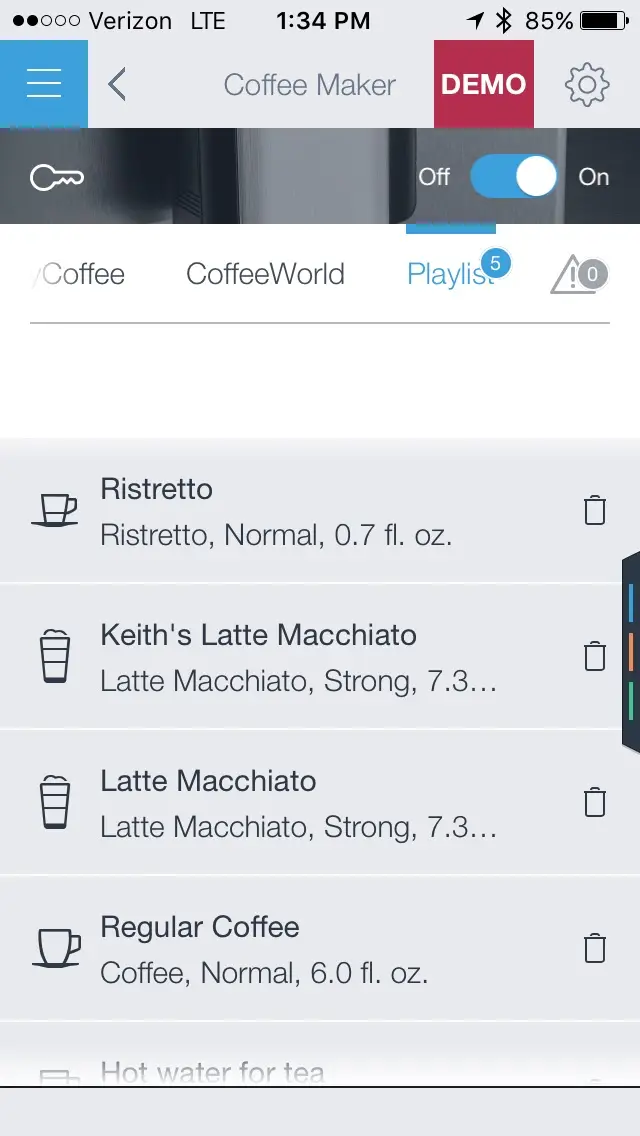 The Bosch Home Connect Smart Coffee Maker Playlist Screenshot