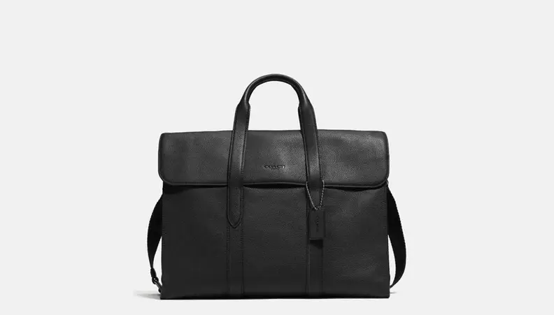 A black leather purse