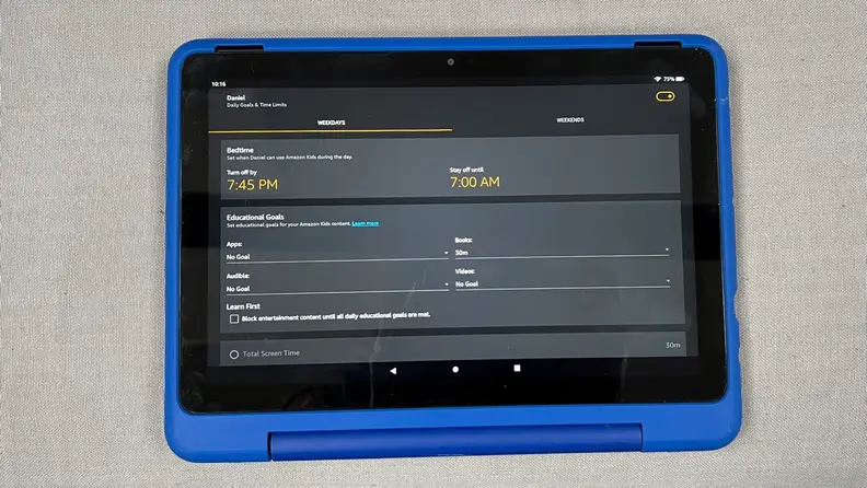 One of the parental control screens on the Fire HD 10 Kids Pro Tablet
