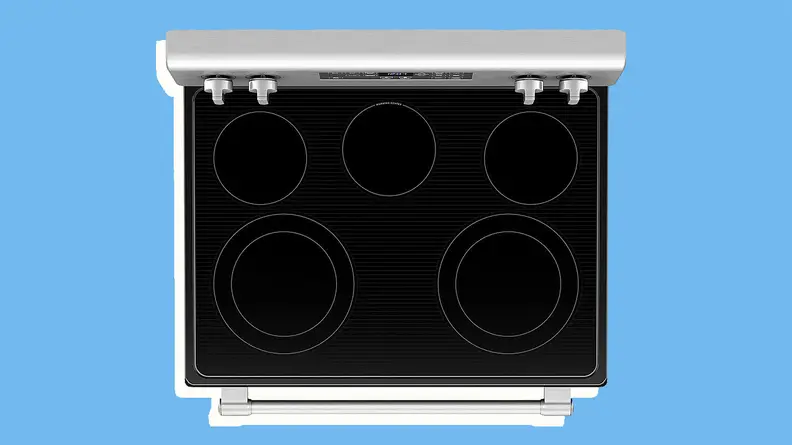 An overhead image of the Maytag MER7700LZ's sleek rangetop.