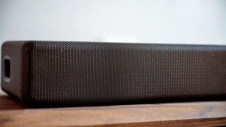 Close-up shot of the front of the soundbar.