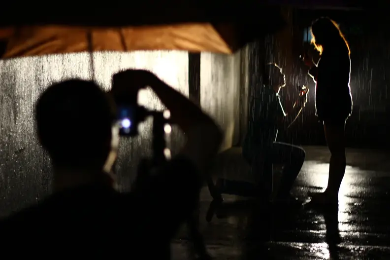 Photographer hiding for proposal