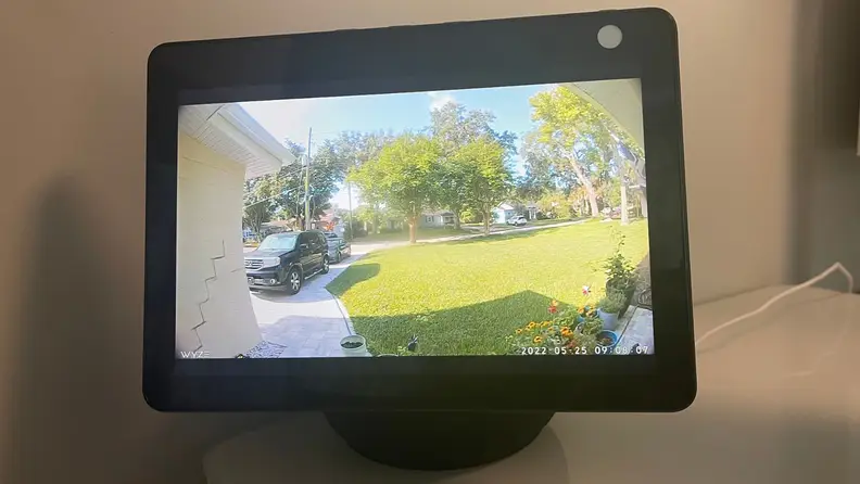The Amazon Echo Show 10 displays a video doorbell live stream