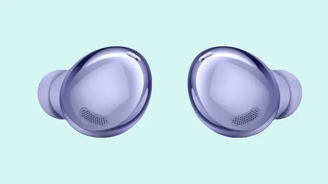 A pair of Samsung wireless earpods.
