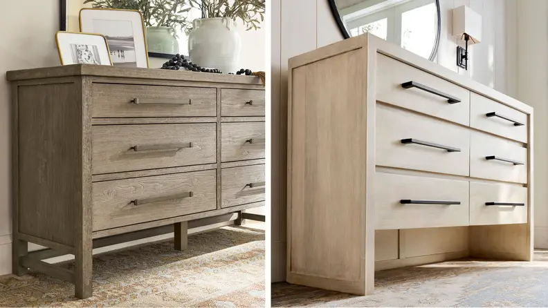 Farmhouse and Cayman dressers with concealed grab bars and one-handed opening.
