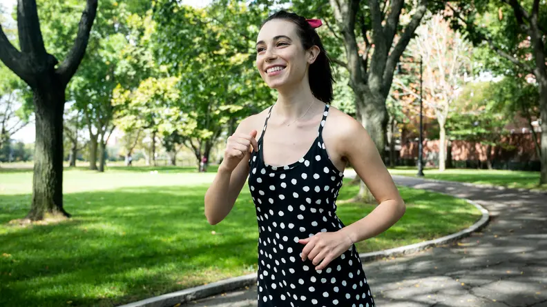 woman running in outdoor voices exercise dress
