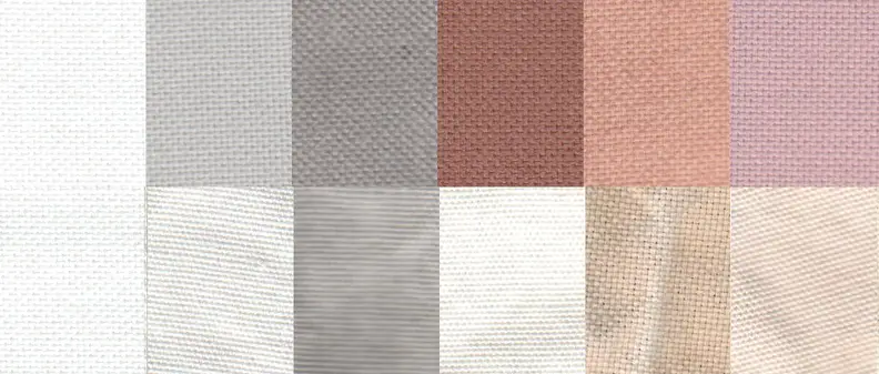 Before and after comparison of various stains resulting from the Normal cycle. From left to right that's clean fabric, sweat, dirt, cocoa, blood, and red wine.