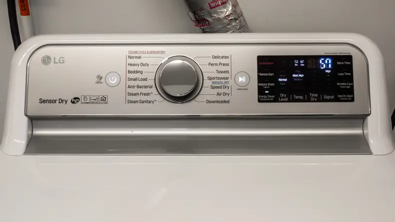 A shot of the LG DLEX7800WE dryer's control panel.