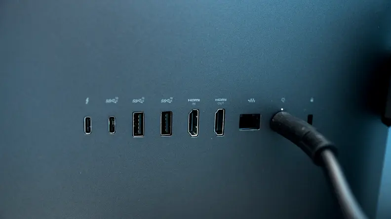 A shot of the HP Envy's many ports on the back