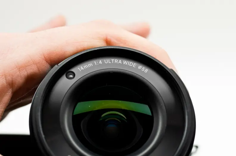 The 14mm lens provides a very useful wide angle of view, but it's not quite what we'd consider an 