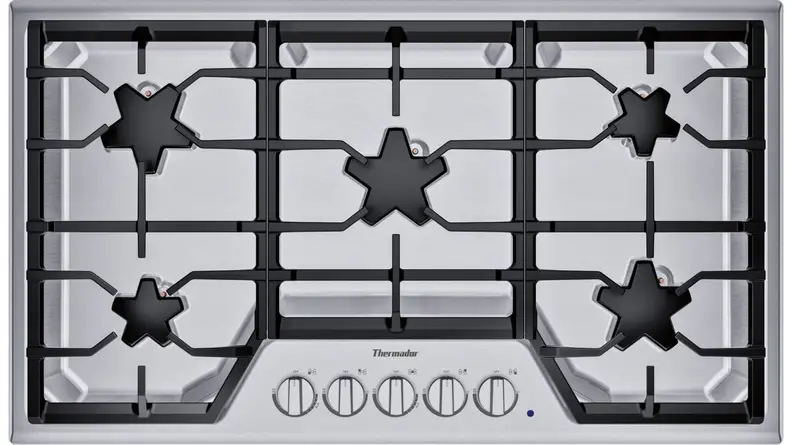 The Thermador SGSX365TS gas cooktop is spacious and can easily accommodate multiple pots and pans at the  same time.