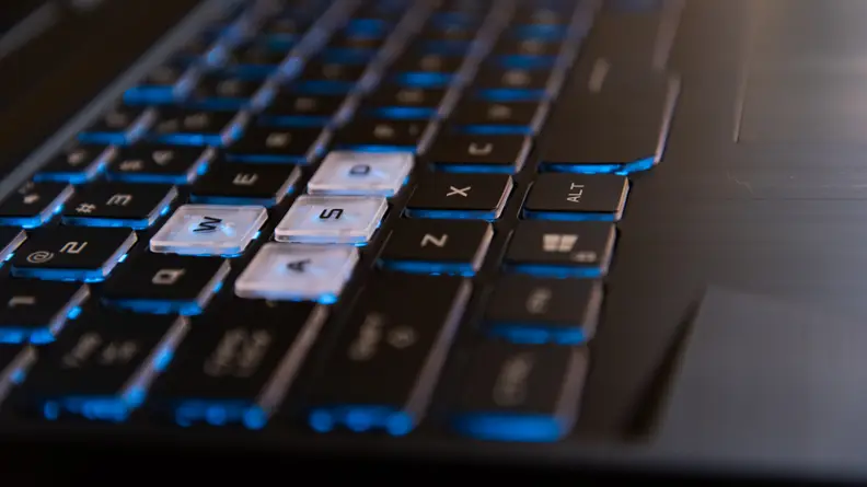 A shot of the WASD keys glowing blue