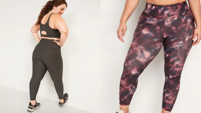 Models wear multicolored leggings.