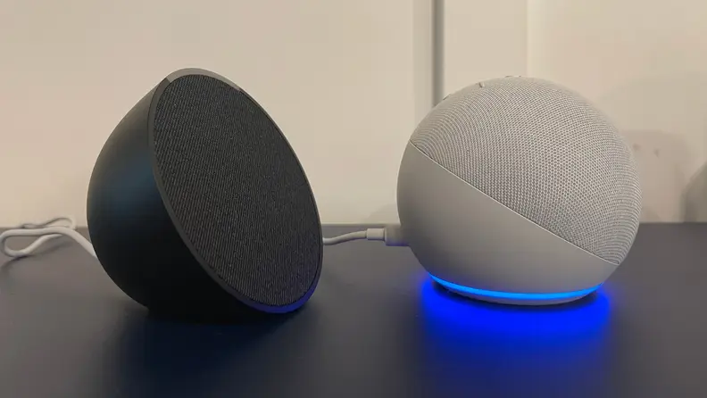 The Echo Pop and Echo Dot with Clock side by side