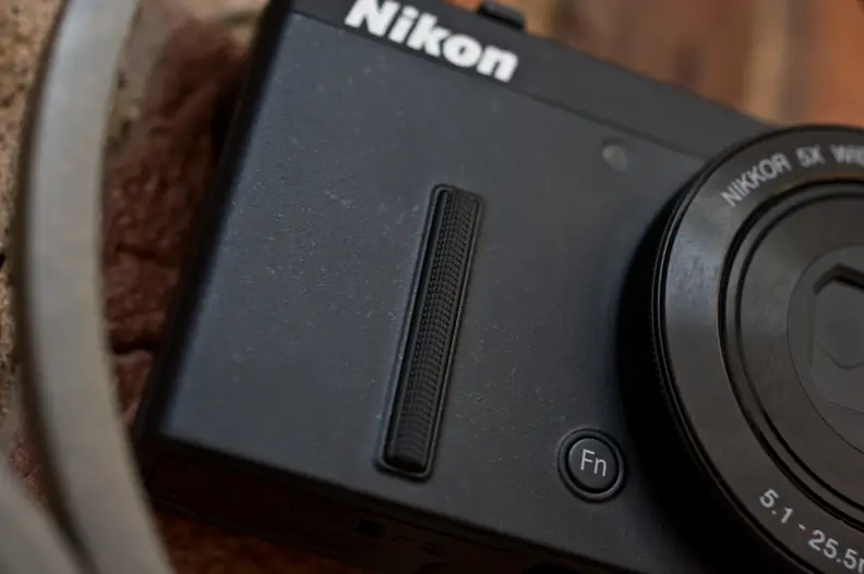 A photograph of the Nikon Coolpix P340's front grip.