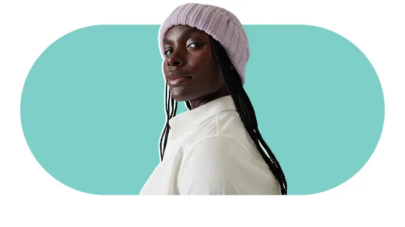A woven purple beanie hat.