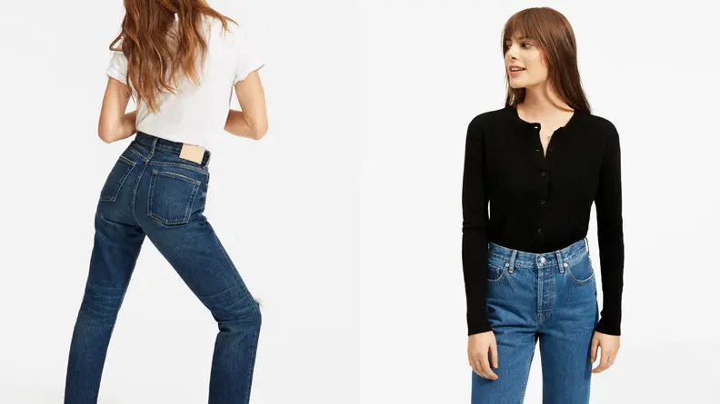 Two models wearing Everlane jeans