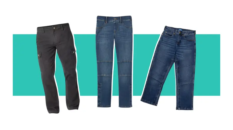 Three pairs of adaptive denim in three different washes.