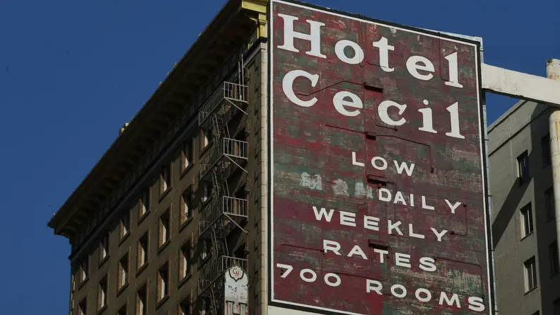 The exterior of the Hotel Cecil, as depicted in "Crime Scene: The Vanishing at the Cecil Hotel."