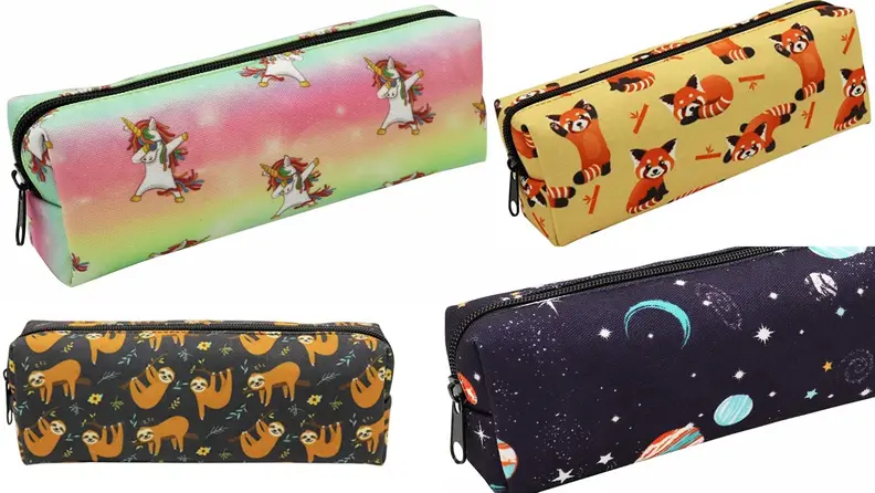 Four different mutli-colored pencil pouches.