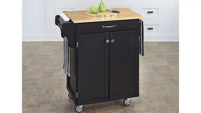 This black kitchen cart looks nice in a white kitchen