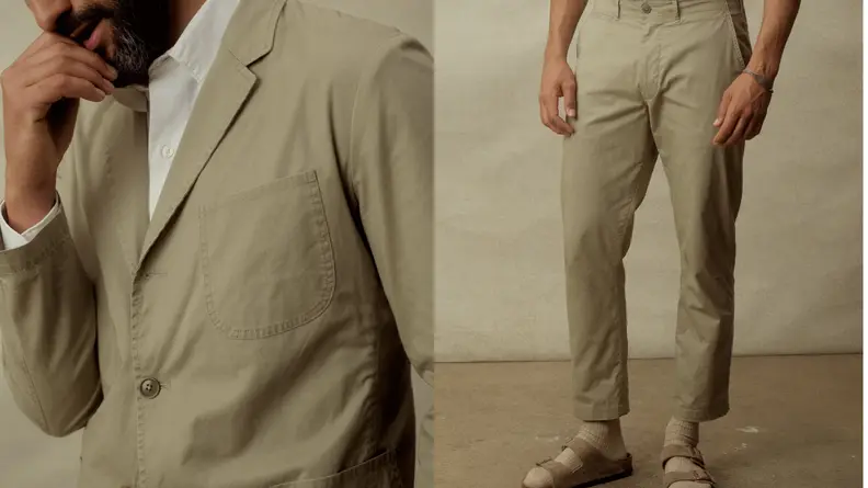 close-up of Buck Mason Carry-On jacket, close-up of Buck Mason Carry-On Pant