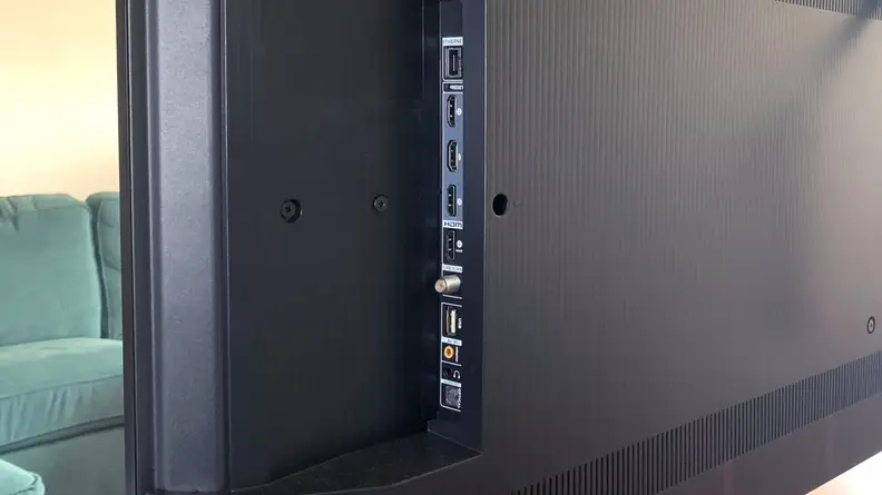 A closeup of the connections panel on the back of the TCL 5-Series TV.