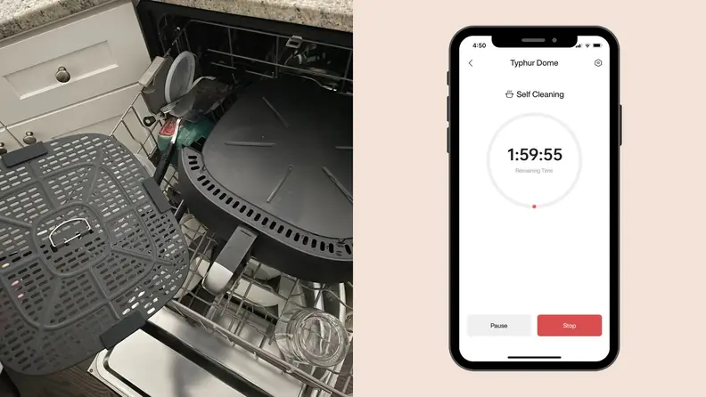 The Typhur Dome Air Fryer being put inside a dishwasher.