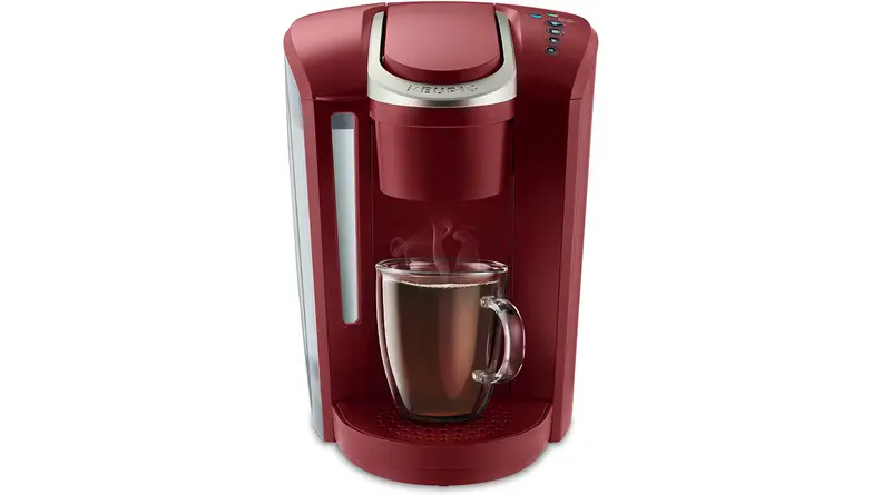 A red Keurig Select single-serve coffee maker.