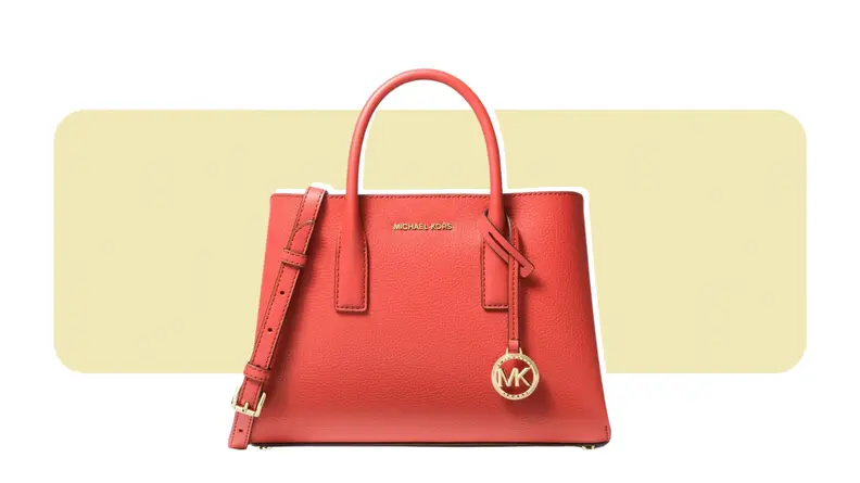 A small red leather handbag.