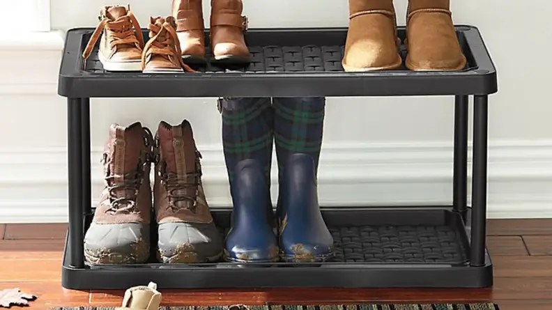 Store twice as many shoes on this double-decker tray.