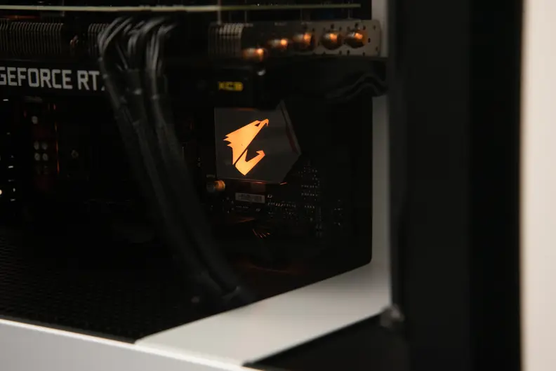 Closeup of motherboard's RGB logo