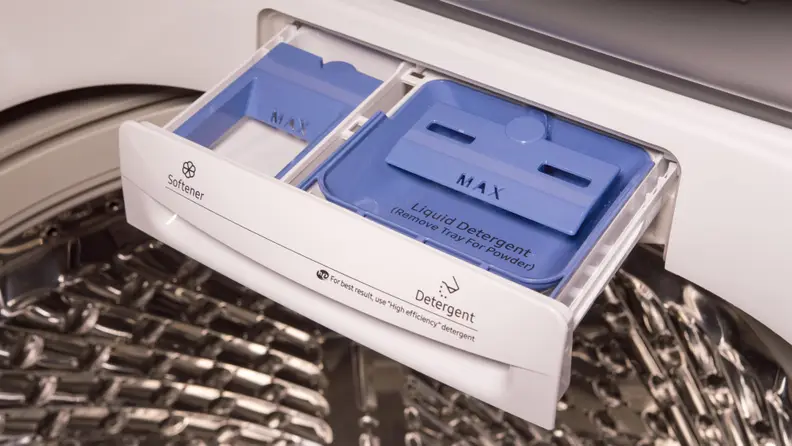 The washing machine's detergent dispenser