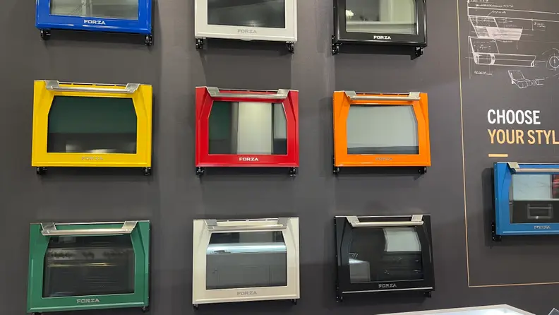 A wall of colorful Forza wall ovens