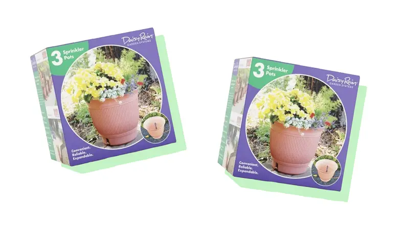 The packaging of two sprinkler pots shown side by side.