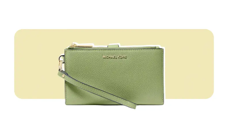 A leather wristlet purse.
