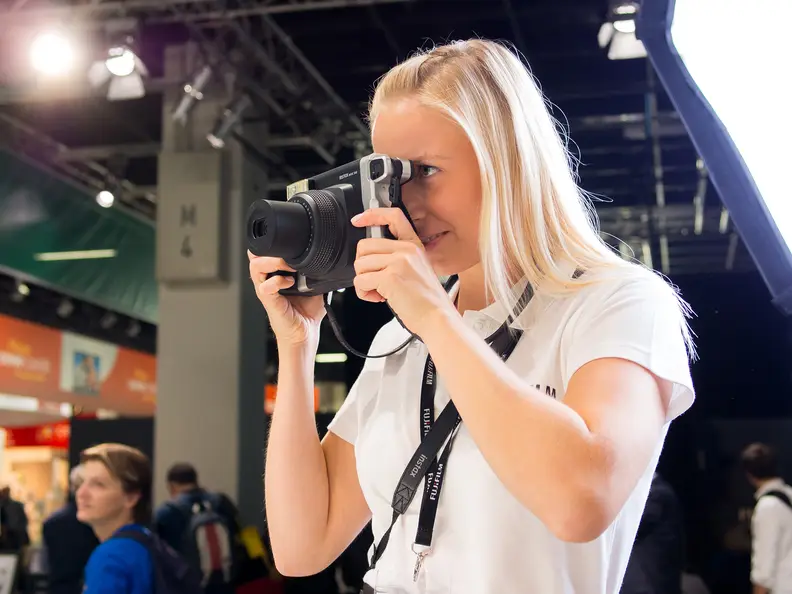 Fujifilm reps used the Instax Wide 300 in a photobooth at the company's Photokina 2014 display.