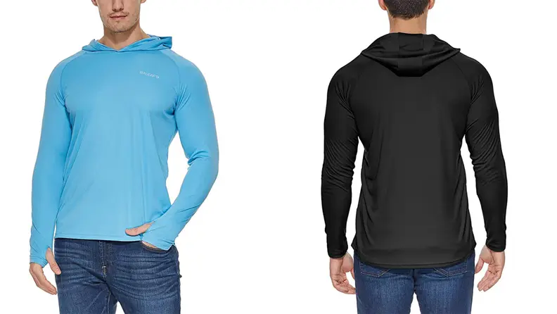 Man wearing baleaf UPF hoodie