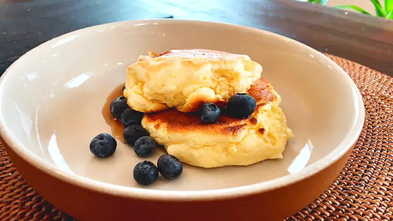 Serve the pancakes hot with anything you want.
