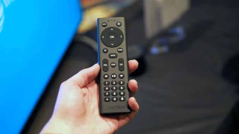The Channel Master Stream+'s remote is simple, but does support voice searching with a built-in mic.